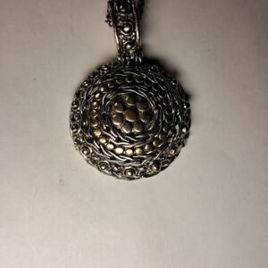 Intricate Two Tone Filigree Round Pendant (Silvertone)